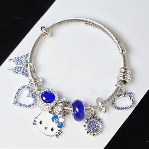 Hello Kitty Beaded Bracelet Blue Rhinestone Charm Kawaii